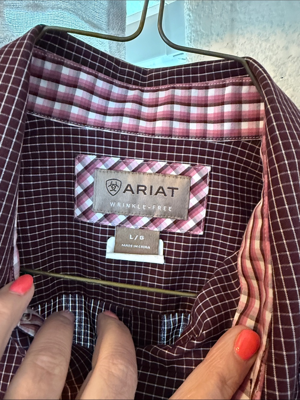 Ariat Men’s Burgundy Micro-Check Button-Down Shirt - Picture 2 of 3